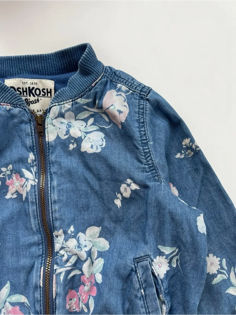 OSHKOSH VGUC Chambray Floral Lightweight Bomber Jacket